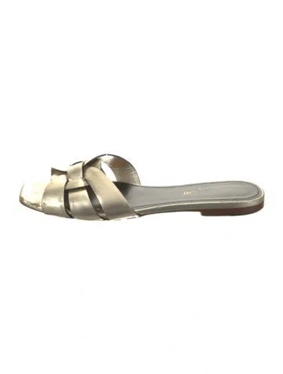Pre-owned Saint Laurent Leather Slides In Gold