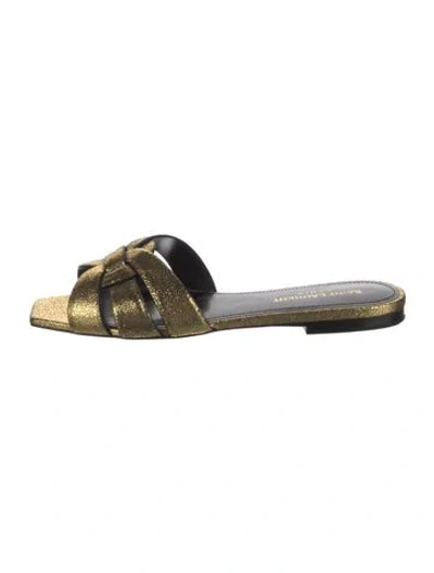 Pre-owned Saint Laurent Leather Slides In Gold