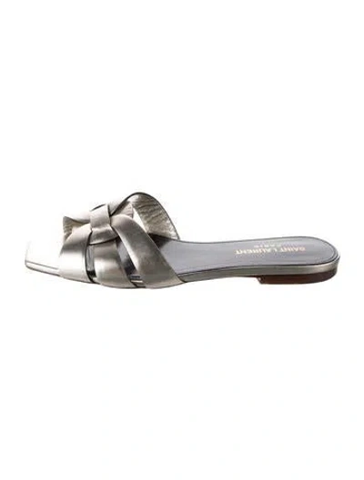 Pre-owned Saint Laurent Leather Slides In Gold/metallic