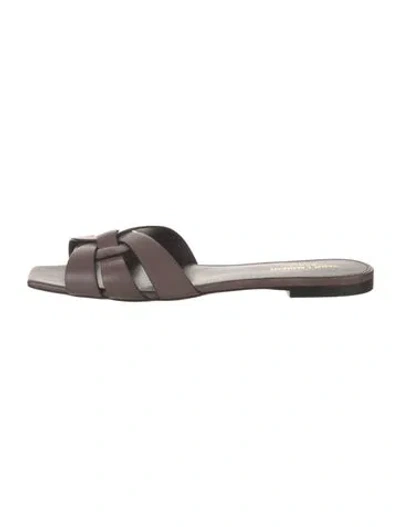 Pre-owned Saint Laurent Leather Slides In Grey