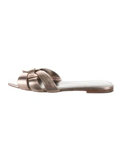 Pre-owned Saint Laurent Leather Slides In Metallic/pink