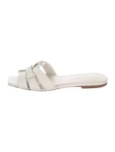 Pre-owned Saint Laurent Leather Slides In Neutral