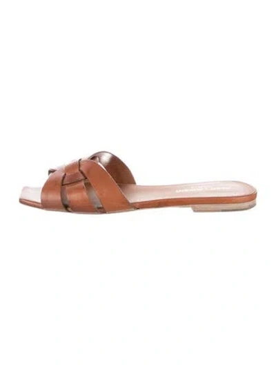 Pre-owned Saint Laurent Leather Slides In Neutral