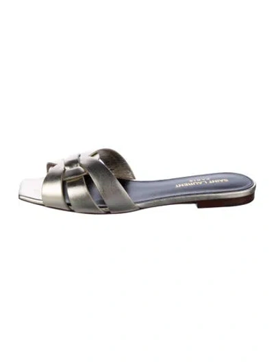 Pre-owned Saint Laurent Leather Slides In Silver