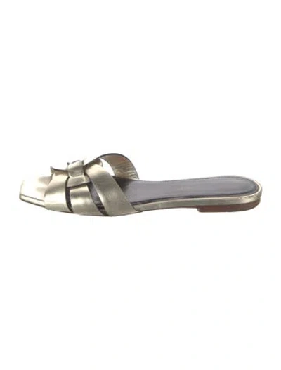 Pre-owned Saint Laurent Leather Slides In Silver