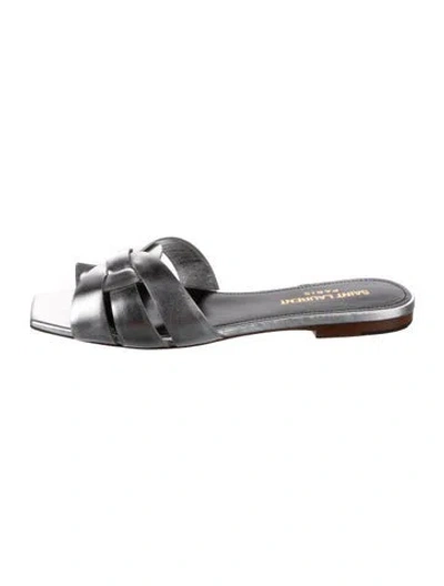 Pre-owned Saint Laurent Leather Slides In Silver
