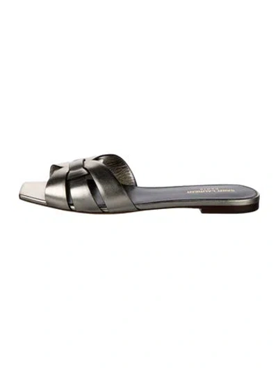 Pre-owned Saint Laurent Leather Slides In Silver