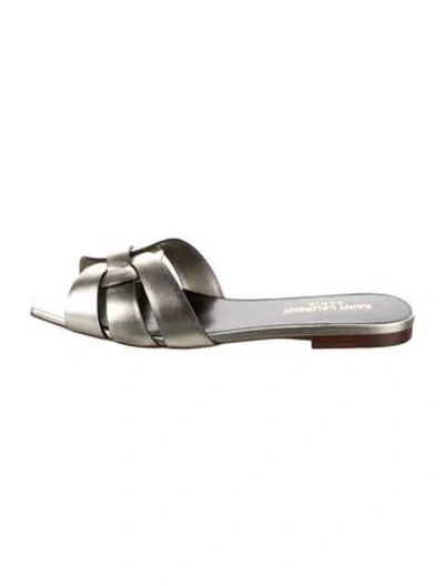 Pre-owned Saint Laurent Leather Slides In Silver