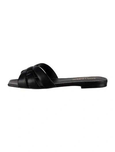 Pre-owned Saint Laurent Leather Slides W/ Tags In Black