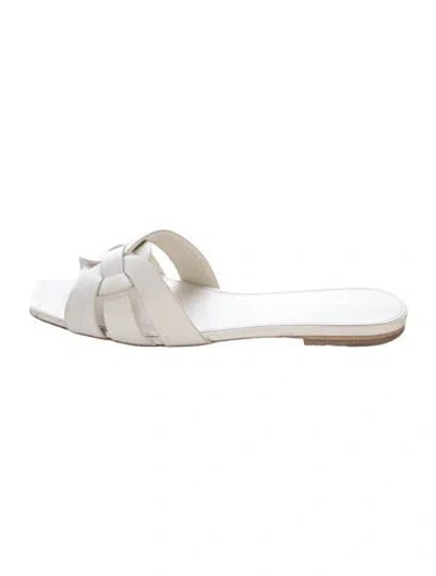 Pre-owned Saint Laurent Leather Slides In White