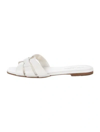 Pre-owned Saint Laurent Leather Slides In White
