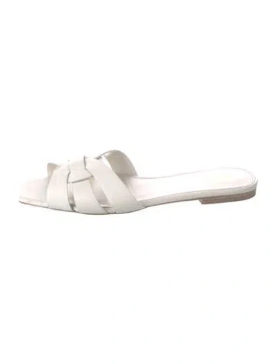 Pre-owned Saint Laurent Leather Slides In White