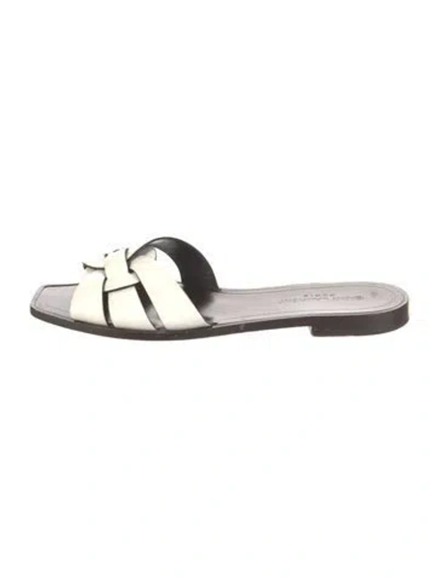 Pre-owned Saint Laurent Leather Slides In White