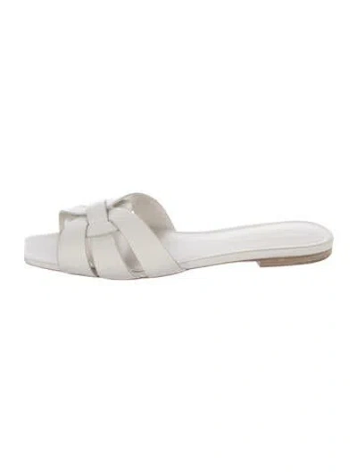 Pre-owned Saint Laurent Leather Slides In White