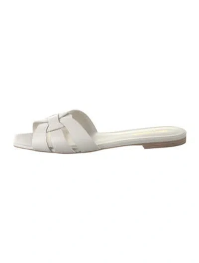 Pre-owned Saint Laurent Leather Slides In White