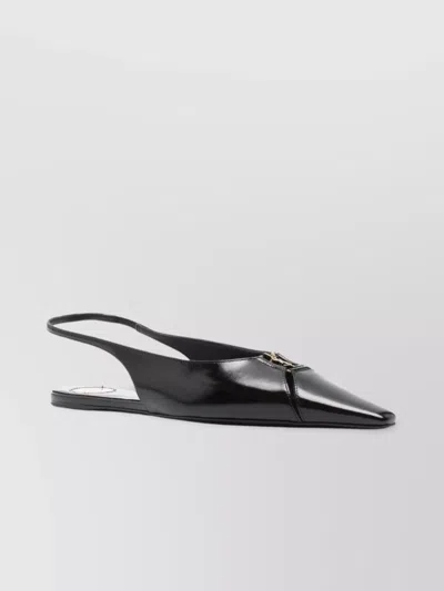 Saint Laurent Leather Slingback Ballet Flats With Pointed Toe