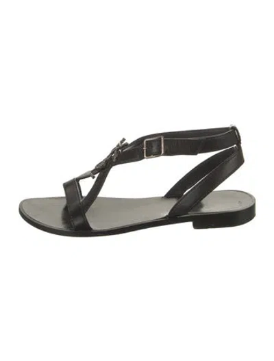 Pre-owned Saint Laurent Leather Slingback Flats In Black