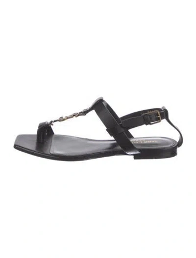Pre-owned Saint Laurent Leather Slingback Flats In Black