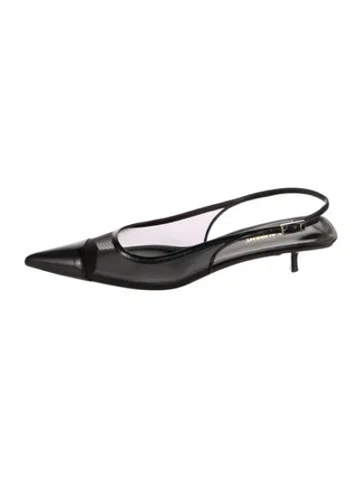 Pre-owned Saint Laurent Leather Slingback Flats In Black