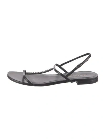 Pre-owned Saint Laurent Leather Slingback Flats In Black