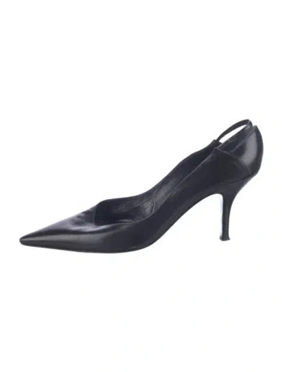 Pre-owned Saint Laurent Leather Slingback Pumps In Black