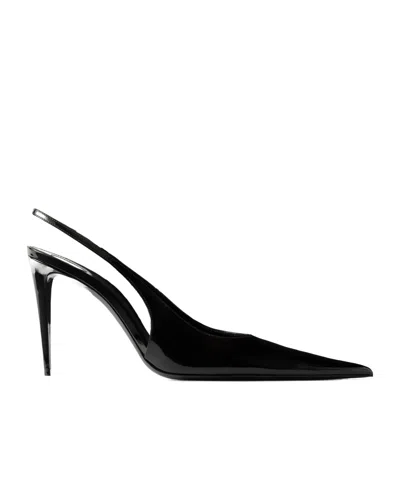 Saint Laurent Sleek Pointed Toe Slingback Pumps With Covered Stiletto Heel In Black