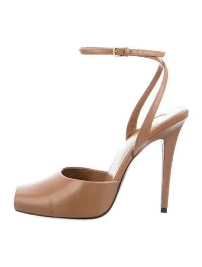 Pre-owned Saint Laurent Leather Slingback Pumps In Gold