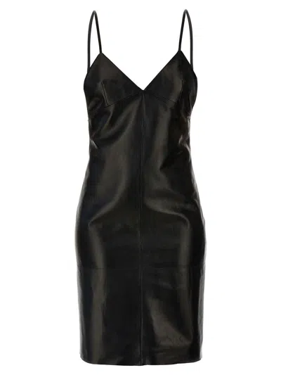 Saint Laurent Leather Slip Dress In Black