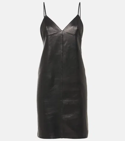 Saint Laurent Sleeveless Leather Backless Dress In Black