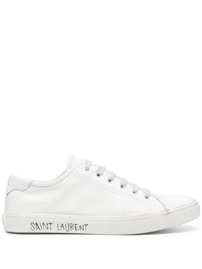 Saint Laurent Leather Trainer With Logo In White