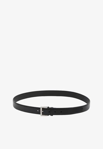Saint Laurent Leather Square Buckle Belt In Black