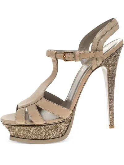 Pre-owned Saint Laurent Leather Stingray Sandals In Neutral
