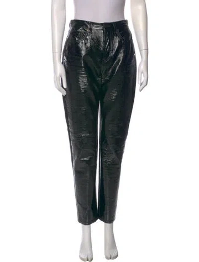 Pre-owned Saint Laurent Leather Straight Leg Pants In Black