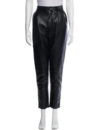 Pre-owned Saint Laurent Leather Straight Leg Pants In Black