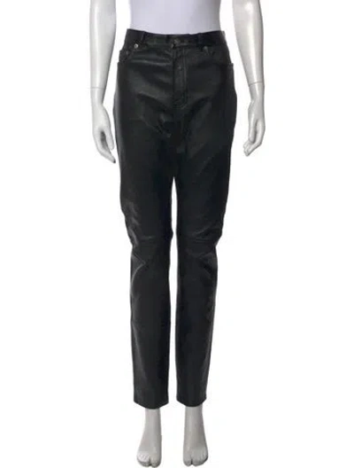 Pre-owned Saint Laurent Leather Straight Leg Pants In Black