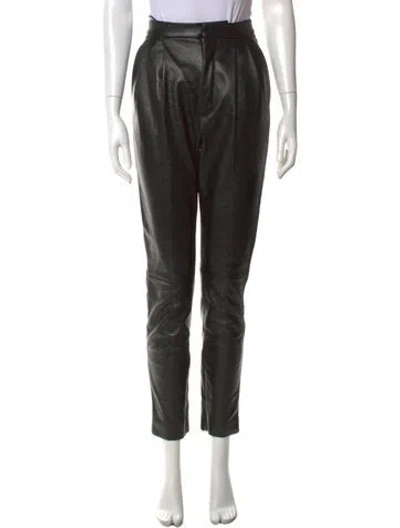 Pre-owned Saint Laurent Leather Straight Leg Pants In Black