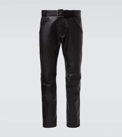 Saint Laurent Leather Straight Pants In Black