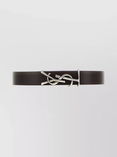 Saint Laurent Leather Strap Cassandre Bracelet With Metal Hardware In Black