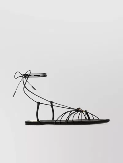 SAINT LAURENT LEATHER STRAPPY FLAT SOLE SANDALS