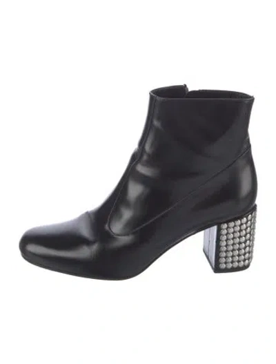 Pre-owned Saint Laurent Leather Striped Boots In Black