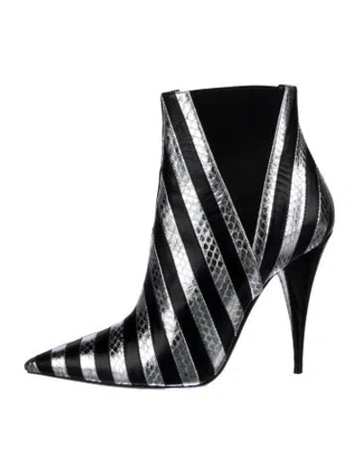 Pre-owned Saint Laurent Leather Striped Boots In White