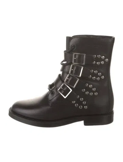 Pre-owned Saint Laurent Leather Studded Accents Combat Boots In Black