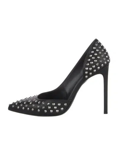 Pre-owned Saint Laurent Leather Studded Accents D'orsay Pumps In Black