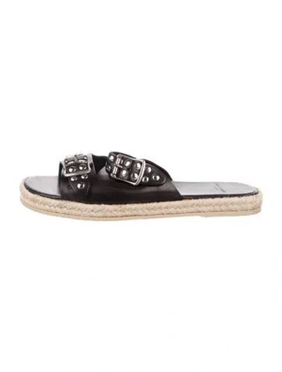 Pre-owned Saint Laurent Leather Studded Accents Espadrilles In Black