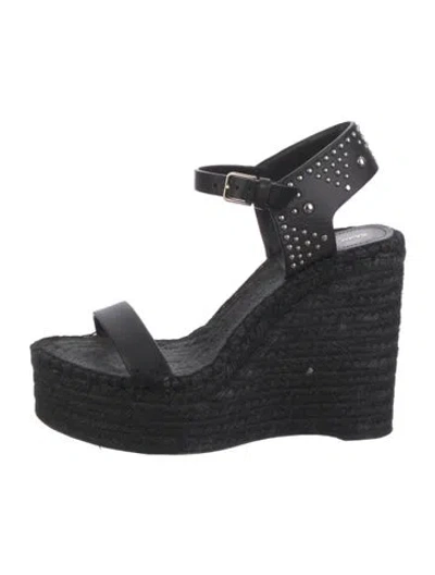 Pre-owned Saint Laurent Leather Studded Accents Espadrilles In Black