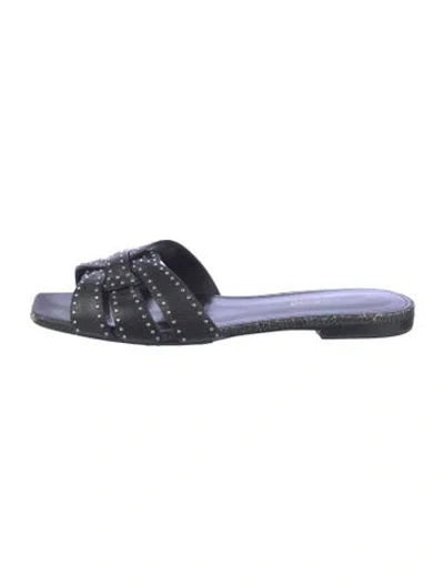 Pre-owned Saint Laurent Leather Studded Accents Flats In Blue