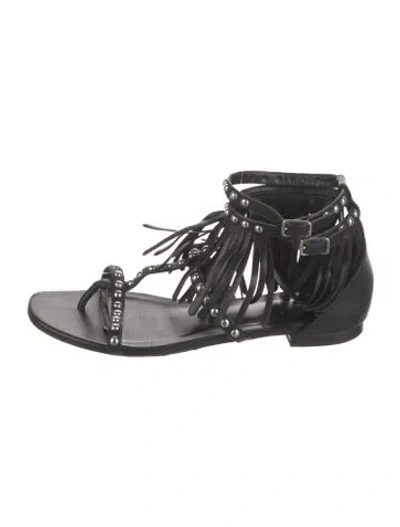 Pre-owned Saint Laurent Leather Studded Accents Gladiator Sandals In Black