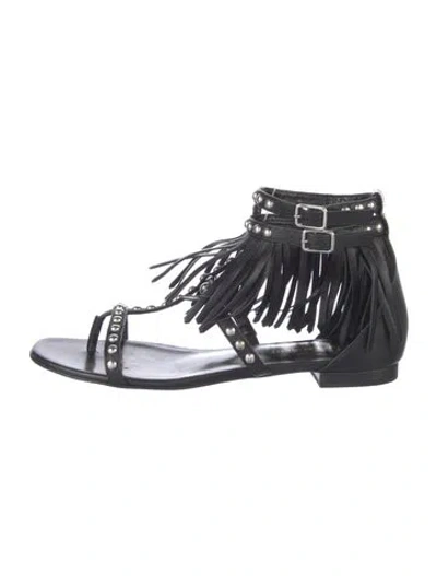 Pre-owned Saint Laurent Leather Studded Accents Gladiator Sandals In Black