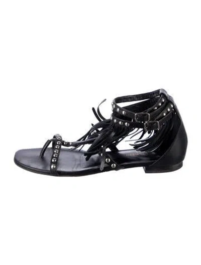 Pre-owned Saint Laurent Leather Studded Accents Gladiator Sandals In Black