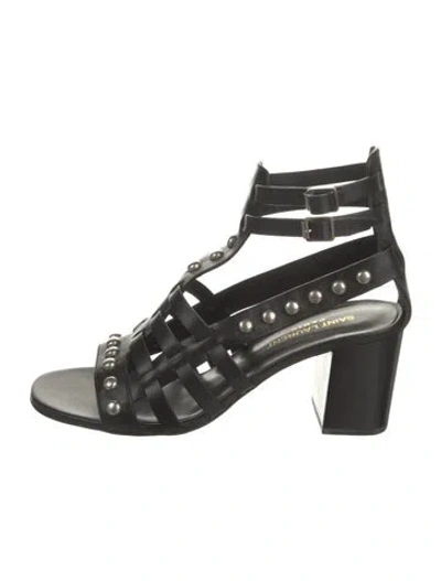 Pre-owned Saint Laurent Leather Studded Accents Gladiator Sandals In Black